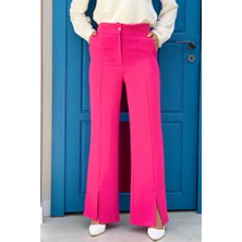Bym Fashion Fermuarlı Yırtmaç Detaylı Cepli Krep Pantolon 0271 Fuşya