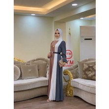 Bym Fashion Üç Renkli Bel Kemer Pilise Detay Elbise 3622 Füme
