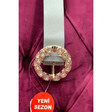 Bym Fashion 9059 Deri Taşlı Kemer Gri