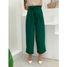 Bym Fashion Fermuarlı Bel Bağcıklı Pantolon 0174 Zümrüt