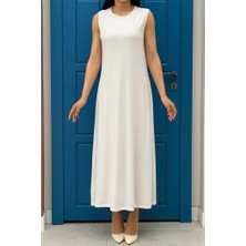 Bym Fashion Sıfır Kollu Uzun Sandy İçlik Elbise 3197 Ekru