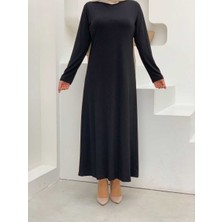 Bym Fashion Düz Bisklet Yaka Uzun Kol İç Sandy Elbise 3202 Siyah