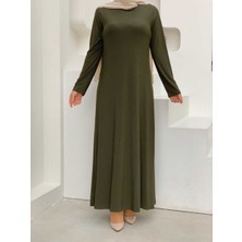Bym Fashion Düz Bisklet Yaka Uzun Kol İç Sandy Elbise 3202 Haki