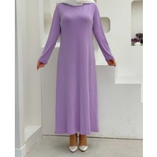 Bym Fashion Düz Bisklet Yaka Uzun Kol İç Sandy Elbise 3202 Lila