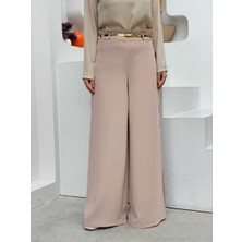 Bym Fashion Büyük Beden Fermuarlı Kemer Aksesuarlı Pantolon Etek 0125-1 Krem