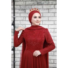 Bym Fashion 2021 Simli Şal Bordo