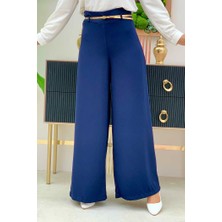 Bym Fashion Lacivert Krep Kumaş Fermuarlı Kemer Aksesuarlı Pantolon Etek Kadınlar İçin Şık Seçim