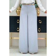 Bym Fashion Büyük Beden Fermuarlı Kemer Aksesuarlı Pantolon Etek 0125-1 Gri