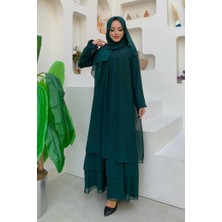Bym Fashion Kat Kat Görünüm Kol Manşetleri Lastikli Şifon Elbise 3060 Zümrüt