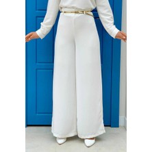 Bym Fashion Büyük Beden Fermuarlı Kemer Aksesuarlı Pantolon Etek 0125-1 Ekru