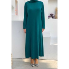 Bym Fashion Düz Bisklet Yaka Uzun Kol İç Sandy Elbise 3202 Zümrüt