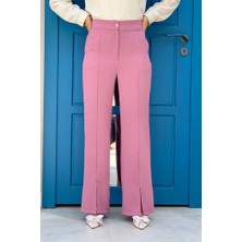 Bym Fashion Fermuarlı Yırtmaç Detaylı Cepli Krep Pantolon 0271 Pudra