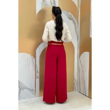 Bym Fashion Büyük Beden Fermuarlı Kemer Aksesuarlı Pantolon Etek 0125-1 Bordo