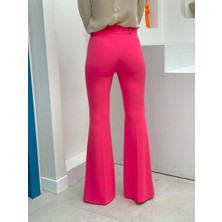 Bym Fashion Bel Fermuarlı İspanyolpaça Pantolon 0231 Fuşya