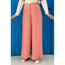 Bym Fashion Bel Lastikli Bağcık Görünümlü Piliseli Pantolon 0129 Pudra