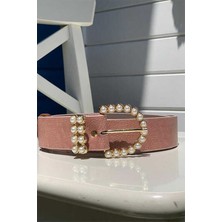 Bym Fashion 9001 İnci Tokalı Kemer Pudra