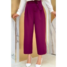 Bym Fashion Fermuarlı Bel Bağcıklı Pantolon 0174 Mürdüm