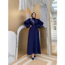 Bym Fashion Omuz Taş İşlemeli Bel Bağlamalı Ferace 7805 Lacivert