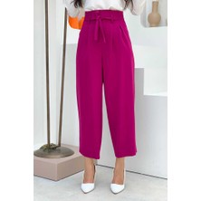 Bym Fashion Bym Fermuarlı Bel Bağcıklı Pantolon 0174 Fuşya