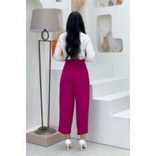 Bym Fashion Bym Fermuarlı Bel Bağcıklı Pantolon 0174 Fuşya