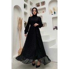 Bym Fashion Dantel Görünümlü Şifon Fırfır Detay Elbise 3783 Siyah