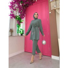 Bym Fashion Bym Püskül Detaylı Tunikli Pantolon Ikili Takım 8424 Mint