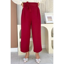 Bym Fashion Fermuarlı Bel Bağcıklı Pantolon 0174 Bordo