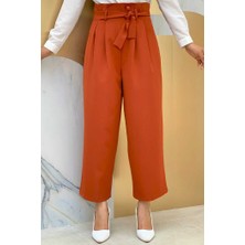 Bym Fashion Fermuarlı Bel Bağcıklı Pantolon 0174 Kiremit