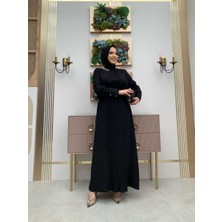 Bym Fashion Bym Yaka Taşlı Tek Taraf Pilise Detay Kemerli Elbise 3825 Siyah