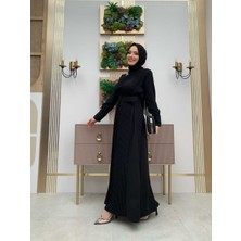 Bym Fashion Bym Yaka Taşlı Tek Taraf Pilise Detay Kemerli Elbise 3825 Siyah