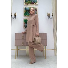 Bym Fashion Bym Taş Baskı Desenli Tunik Pantolon Takım 8447 Vizon