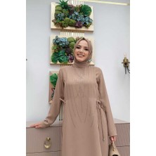 Bym Fashion Bym Taş Baskı Desenli Tunik Pantolon Takım 8447 Vizon