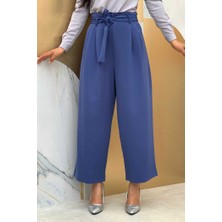 Bym Fashion Fermuarlı Bel Bağcıklı Pantolon 0174 İndigo
