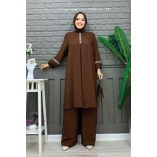 Bym Fashion Bym Taş Işleme Detaylı Pantolonlu Tunik Takım 8464 Kahverengi
