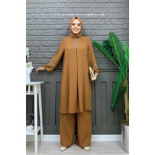 Bym Fashion Bym Taş Işleme Detaylı Pantolonlu Tunik Takım 8464 Taba