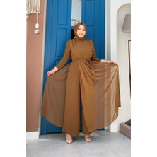 Bym Fashion Şifon Pelerin Detay Bel Kuşaklı Tulum 3330 Taba