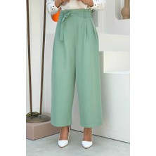 Bym Fashion Fermuarlı Bel Bağcıklı Pantolon 0174 Mint