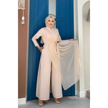 Bym Fashion Şifon Pelerin Detay Bel Kuşaklı Tulum 3330 Taş
