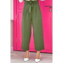 Bym Fashion Büyük Beden Fermuarlı Bel Bağcıklı Pantolon 0174-1 Haki