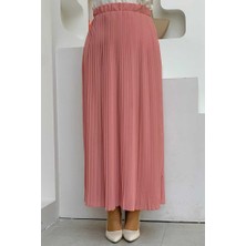 Bym Fashion Bel Lastikli Piliseli Şifon Etek 1152 Pudra