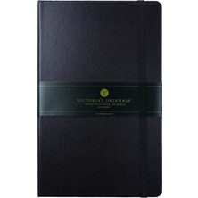 Victoria's Journals Venzi Classic Vegan Deri Sert Kapaklı Kapaklı Noktalı Not Defteri  13X21 cm Siyah