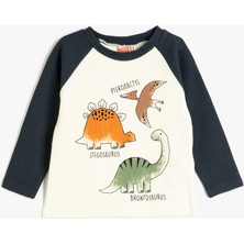 Koton Dinozorlu Sweatshirt Bisiklet Yaka Uzun Kollu Pamuklu