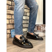 Bpm BA0005 Bağcıksız Yüksek Siyah Taban Klasik Rugan Püsküllü Corcik Erkek Ayakkabı