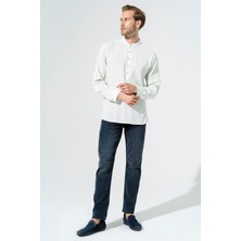 For You Man Organik Garnili Hakim Yaka Uzun Kol Yeşil Gömlek