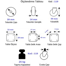 Eym Hts Döner Tablalı Mobilya Tekeri Çap: 39 mm Kod : 119