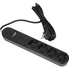 Bayındır Elektronik 4’lü Ekonomik Paket Anahtarlı Akım Korumalı LED Işıklı Grup Priz 4 Priz + 3 USB Giriş