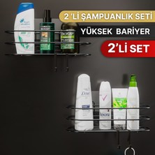 Bino Banyo Düzenleyici Şampuanlık Sabunluk 2li Set Yapışkanlı 4 Askılı Duş Rafı Paslanmaz Organizer