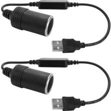 Gui Xulian USB A Erkek - 12V Araç Çakmak Soketi Dişi Dönüştürücü Kablosu 2'li Paket (Yurt Dışından)