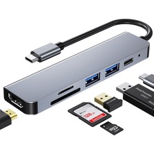 Gui Xulian 4K 30Hz Uyumlu Çoklu Bağlantı Noktası Kart Okuyuculu 6'sı 1 Arada USB Tip C Hub Adaptörü Usb3.0 Tf Pd Video Çoklu Bağlantı Noktası Adaptörü (Yurt Dışından)