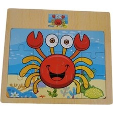 Hayal Sepeti Yengeç Resimli Ahşap Çocuk Puzzle 12 Parça 15X17CM